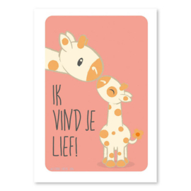 A4 Giraffe familie 'ik vind je lief!'