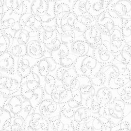 Kerststof: Stof Fabrics Holiday Wishes 3294-907 Silver on White Swirl