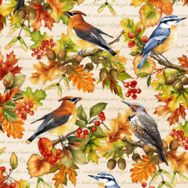 Oak and Berries Allover Birds and Leaves 3653-44