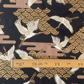 Japanse stof Kraanvogels-zwart NAKA-1750-73A