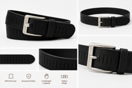 Zwarte leren riem dames en heren riem met gleufjes  – 4 cm breed