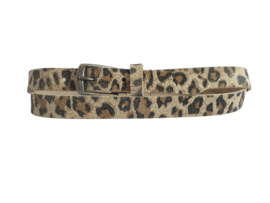 Leren Riem Panter Print  Dark off suède - 2 cm smal - 100% echt leer