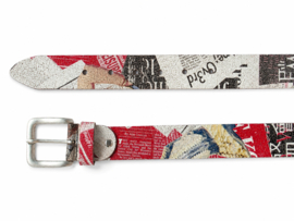 Leren riem dames en heren 4 cm – Retro Crack Leren Riem met Vintage Print – Rood/Wit