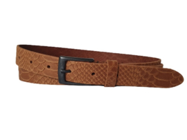 Leren Riem Cognac met slangen motief 3 cm Breed -  Heren Riem