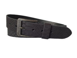 Leren Riem Licht Grijs Met Slangen Print - 4 cm Breed - Dames Riem - Heren Riem - 100% echt leer