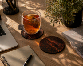 Leren onderzetters old look  bruin 6 stuks