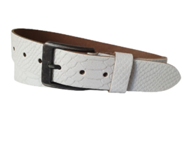 Leren Riem Gebroken Wit Met Slangen Print - 4 cm Breed - Dames Riem - Heren Riem - 100% echt leer