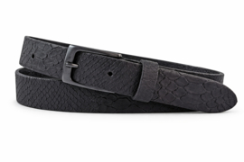 Leren Dames Riem Zwart - 3 cm - Slangenprint - Echt Leer