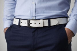 Witte Leren Herenriem 4 cm met Slangenprint