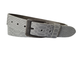 Leren Riem Kleur Ecru Met Slangen Print - 4 cm Breed - Dames Riem - Heren Riem - 100% echt leer