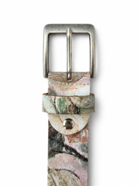Leren riem dames en heren 4 cm – met vintage crackle flowerprint – uniek & stijlvol
