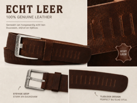 Bruine leren riem dames en heren riem met gleufjes – 4 cm breed
