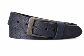 Blauwe Leren Herenriem 4 cm met Slangenprint