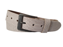 Leren Riem Kleur Ecru Met Slangen Print - 4 cm Breed - Dames Riem - Heren Riem - 100% echt leer