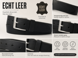 Zwarte leren dames- en herenriem 4 cm – stoere jeans riem van 100% buffel leer