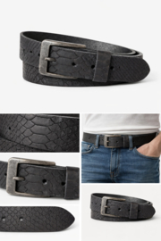 Zwarte Leren Herenriem 4 cm met Slangenprint