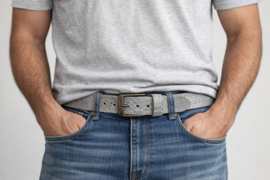 Licht Grijze Leren Herenriem 4 cm met Slangenprint