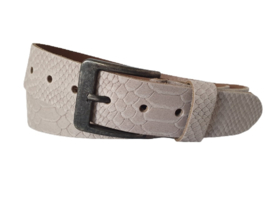 Leren Riem Kleur Ecru met slangen motief - 4 cm Breed - Dames Riem - Heren Riem
