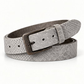 Licht Grijze Leren Herenriem 4 cm met Slangenprint