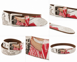 Leren riem dames en heren 4 cm – Retro Crack Leren Riem met Vintage Print – Rood/Wit