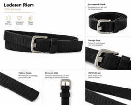 Leren dames en  heren riem zwart met gleufjes 3 cm breed