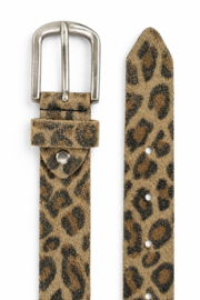Lichte Panterprint Leren Damesriem 3 cm – Ronde Gesp