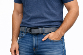 Leren Herenriem Licht Grijs 4 cm Velours