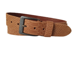 Leren Riem Cognac met slangen motief - 4 cm Breed - Dames Riem - Heren Riem