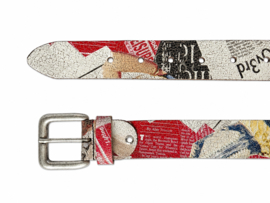 Leren riem dames en heren 4 cm – Retro Crack Leren Riem met Vintage Print – Rood/Wit