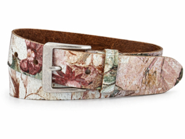 Leren riem dames en heren 4 cm – met vintage crackle flowerprint – uniek & stijlvol