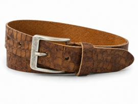 Cognac leren riem 4 cm – croco motief – dames en heren jeans riem