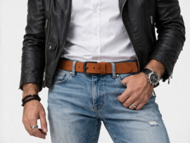 Leren Herenriem Cognac 4 cm Velours