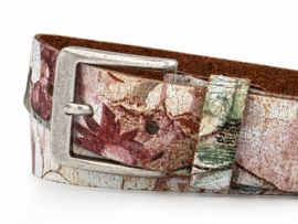 Leren riem dames en heren 4 cm – met vintage crackle flowerprint – uniek & stijlvol