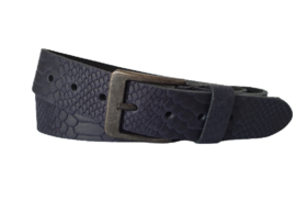 Leren Riem Blauw Met Slangen Print - 4 cm Breed - Dames Riem - Heren Riem