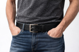 Leren Herenriem Zwart 4 cm Nerfstructuur