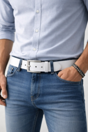 Witte Leren Herenriem 4 cm – Jeans Riem – 100% Echt Leer – Stoer & Casual