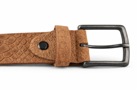 Leren Dames Riem Cognac - 3 cm - Slangenprint - Echt Leer