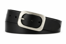 Witte Leren Herenriem 4 cm Ronde Zilveren Gesp