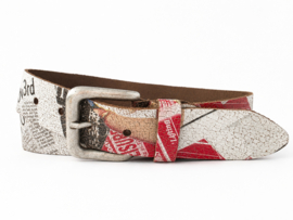 Leren riem dames en heren 4 cm – Retro Crack Leren Riem met Vintage Print – Rood/Wit