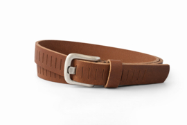 Leren dames en heren riem cognac met gleufjes 3 cm breed