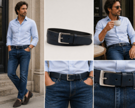 Blauwe Leren Heren Riem 3 cm Stijlvolle Riem van Echt Leer