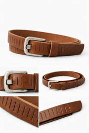Leren dames en heren riem cognac met gleufjes 3 cm breed
