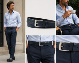 Blauwe Leren Heren Riem 3 cm Stijlvolle Riem van Echt Leer