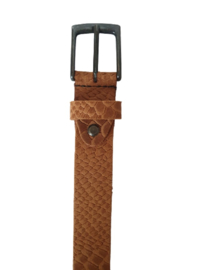 Leren Riem Cognac Met Slangen Print - 3 cm Breed - Dames Riem - Heren Riem