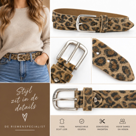 Lichte Panterprint Leren Damesriem 3 cm – Ronde Gesp