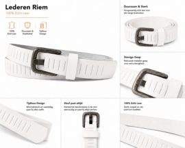 Leren dames en heren riem wit met gleufjes 3 cm breed