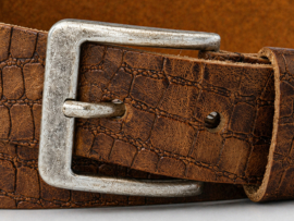 Cognac leren riem 4 cm – croco motief – dames en heren jeans riem