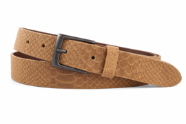 Leren Dames Riem Cognac - 3 cm - Slangenprint - Echt Leer