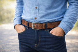 Leren Herenriem Cognac 4 cm Nerfstructuur