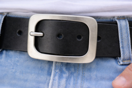 Leren dames en heren broekriem zwart - 5 cm breed met ronde gesp